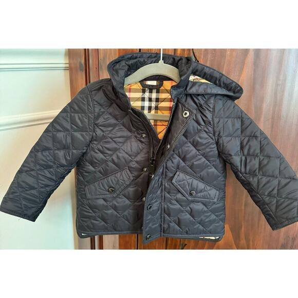 Burberry navy blue quilted hooded baby boy coat 12 months